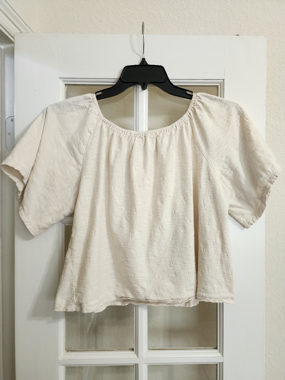 LOFT Outlet Cream Swiss Dot Puff Sleeve Blouse Scoop Neck Cottagecore L - Picture 3 of 10